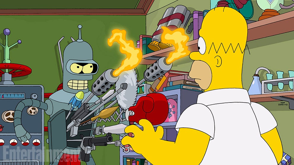 Simpsons Futurama Crossover Episode Homer And Bender Collide In First